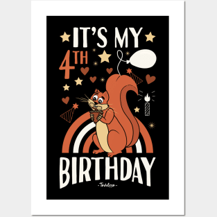 4th Birthday Squirrel Posters and Art